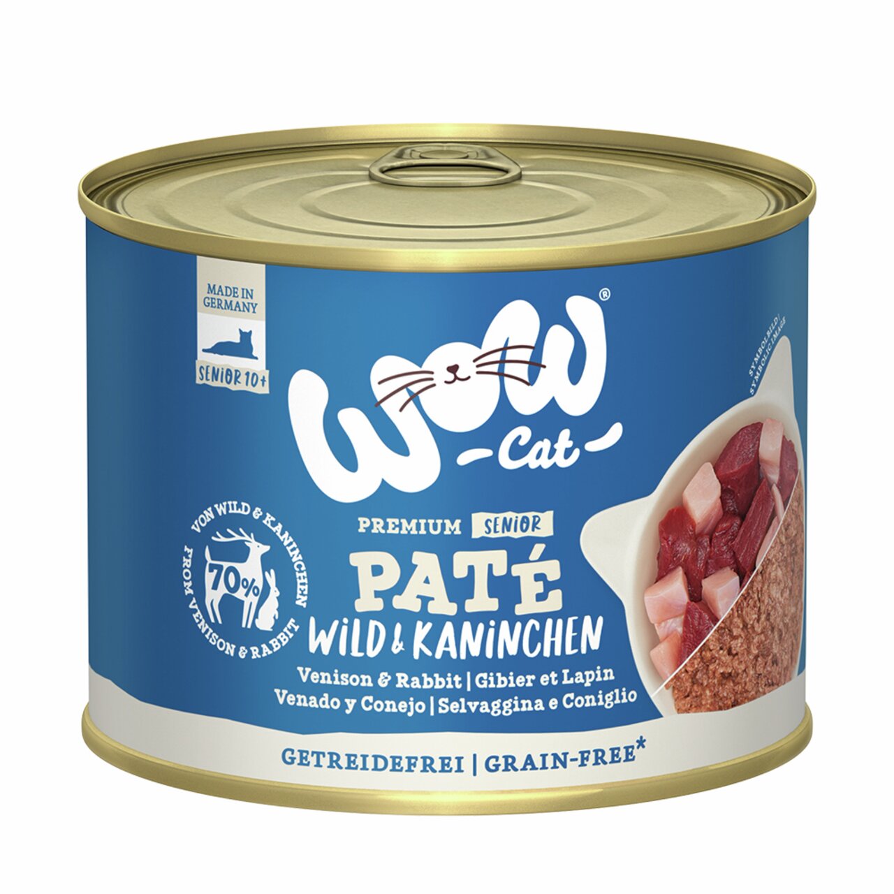 WOW CAT Premium Senior Paté Wild & Kaninchen, für ältere Katzen, 70 % Fleisch, getreidefrei, 70 g.