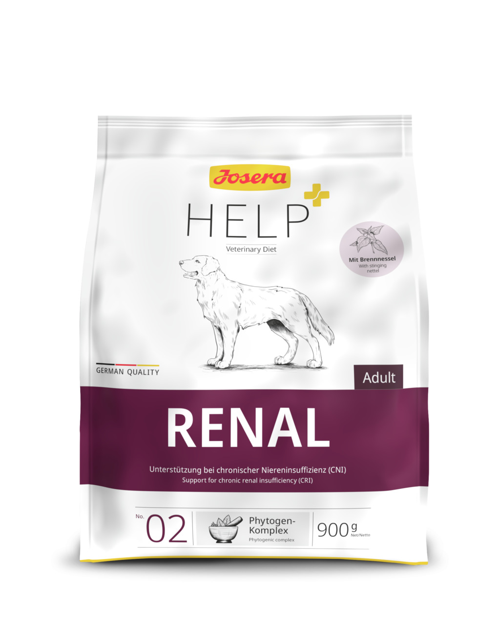 Josera Help Renal, Hundefutter für erw. Hunde mit CNI, Brennnessel+Phytogen-Komplex, 900 g, dt. Qualität, unterstützt Nierenfunktion.