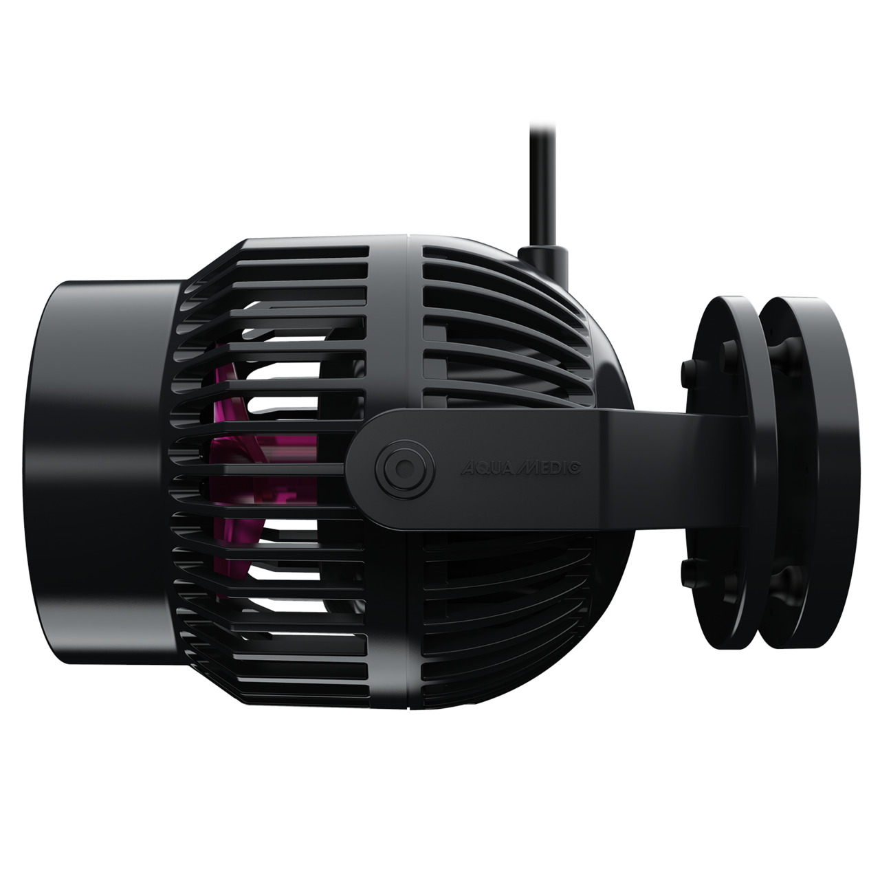 Das Bild zeigt die Aqua Medic EcoDrift Strömungspumpe, ein hochwertiges Produkt für die Aquaristik. Die schwarze Pumpe ist kompakt und verfügt über ein modernes, gitterartiges Design, das eine optimale Wasserzirkulation gewährleistet. Sie ist ideal für Me