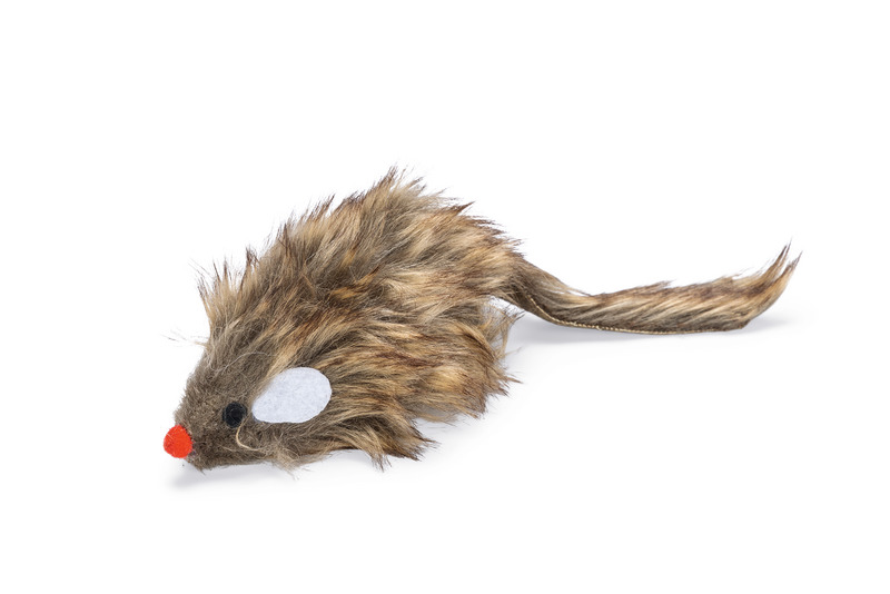 Karlie Plüschmaus Katzenspielzeug, braunes Kunstfell, rote Nase, weiße Ohren, für Katzen jeden Alters, fördert Spieltrieb & Bewegung.