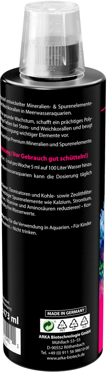 ARKA Reef Elements Spurenelemente für Meerwasseraquarien, Mineralien für Korallen, fördert Wachstum, 473 ml, Rückseite;;;;;;;;;;;;;;;;;;;;;;;;;;;;;;;;
