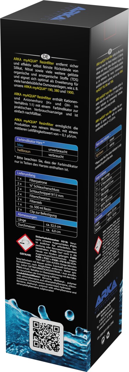 ARKA myAQUA Resinfilter für Aquarien, für Süß- und Meerwasser, entfernt Silikat, Nitrat und organische Stoffe.