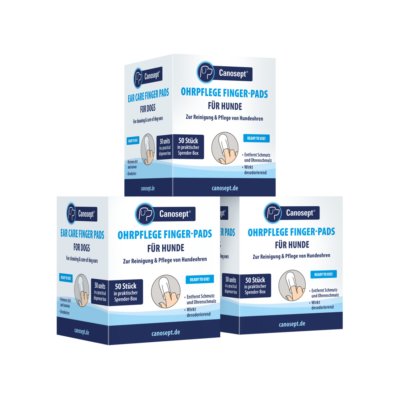 Canosept Ohrpflege Finger-Pads für Hunde: Reinigung & Pflege, desodorierend, 50 Stk in Spenderbox.