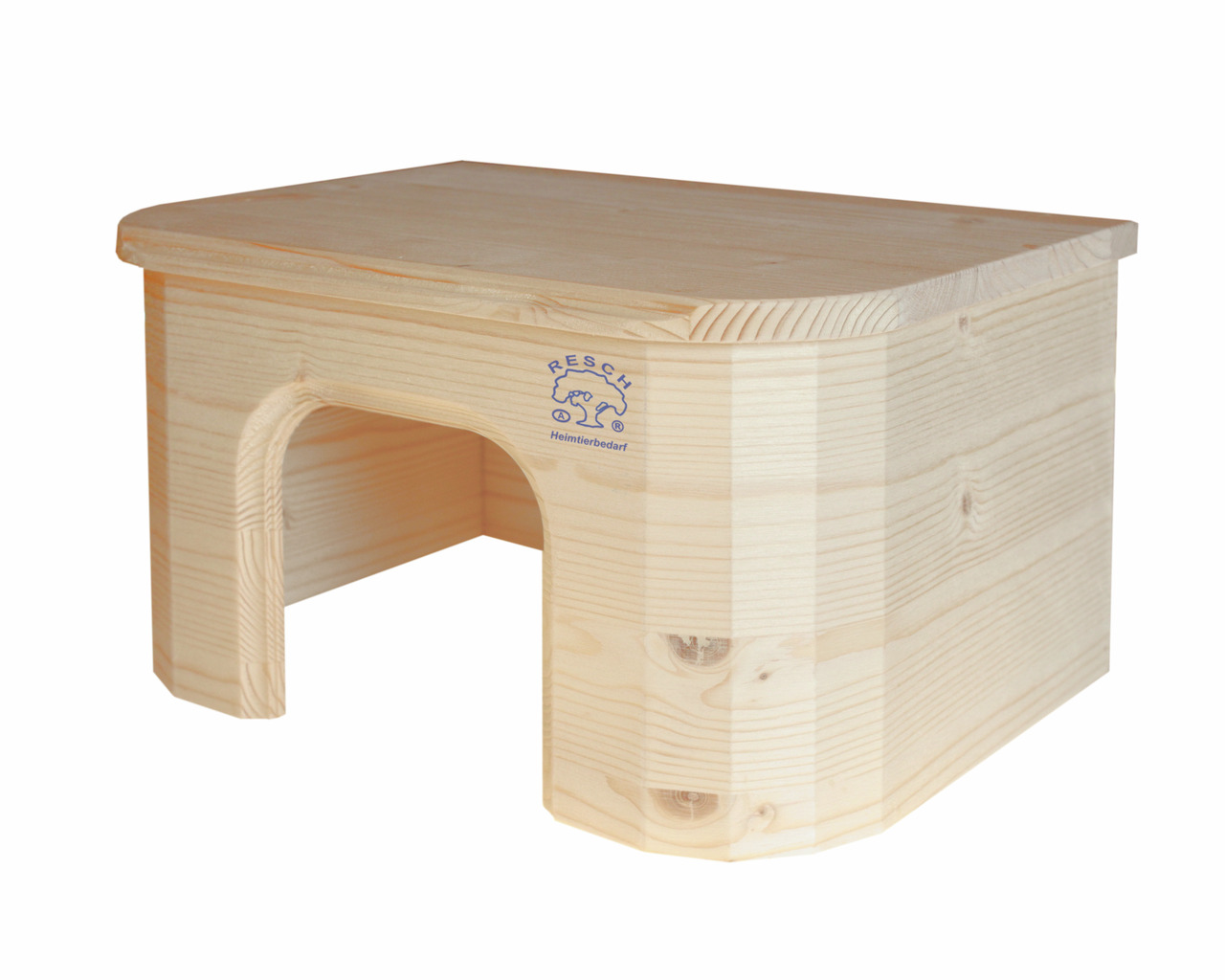 Resch Heimtierbedarf Holzhaus, für Kaninchen-Meerschweinchen, unbehandelt, rechteckig, flaches Dach, Rückzugsort-Sitzfläche.