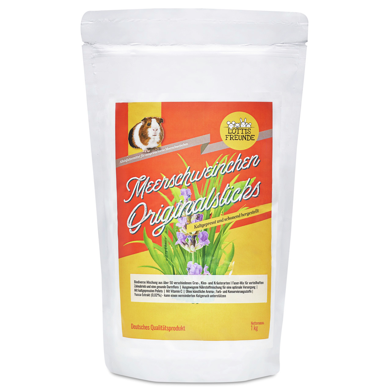 Lottis Freunde Meerschweinchen Originalsticks: 1 kg kaltgepresstes Futter aus Gräsern & Kräutern, für Meerschweinchen, dt. Qualitätsprodukt.