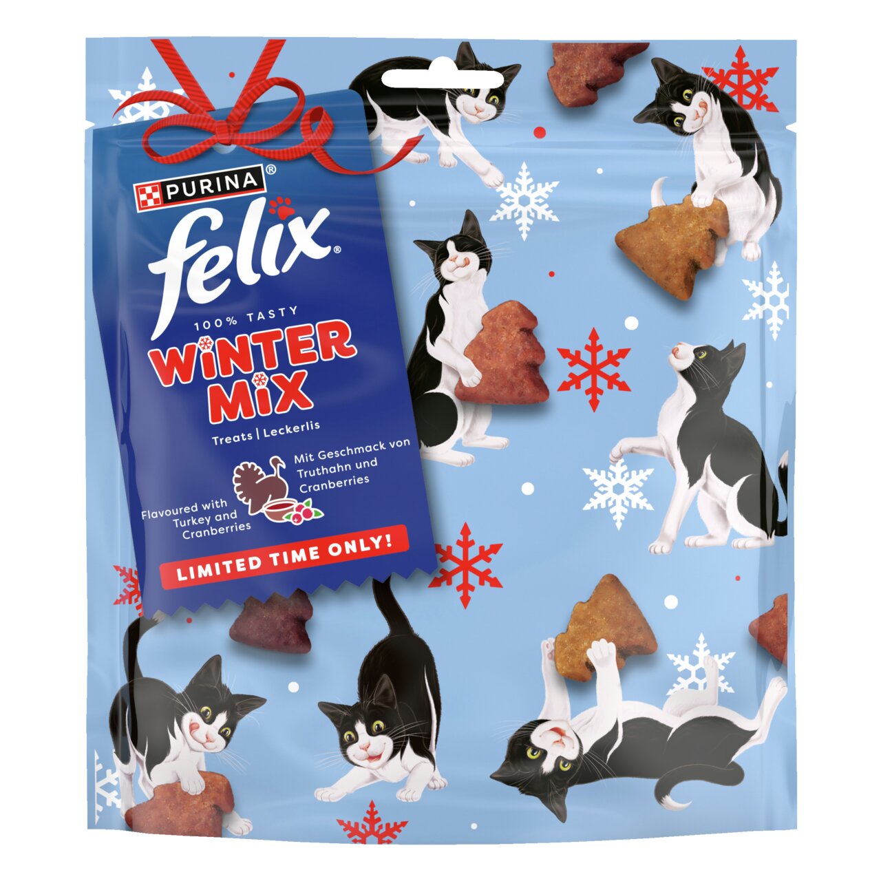 Felix Winter Mix Katzenleckerlis, Truthahn, Cranberries, 60g, für Katzen, limitierte Edition, leckere saisonale Belohnung.