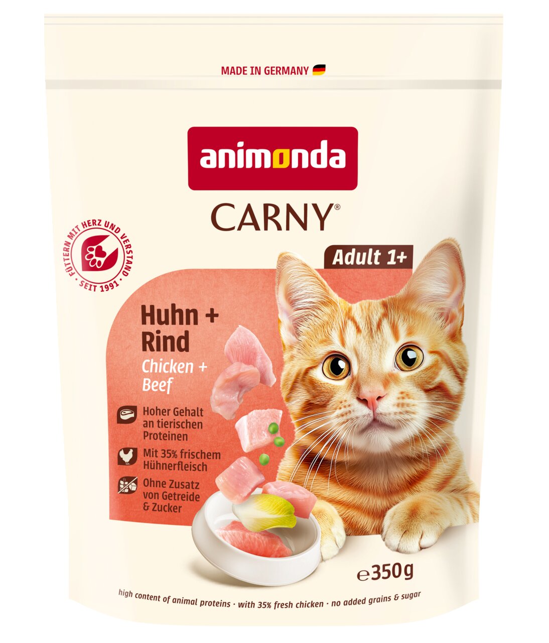 animonda Carny Adult 1+ Katzenfutter Huhn + Rind für ausgewachsene Katzen, getreide- und zuckerfrei, 350 g