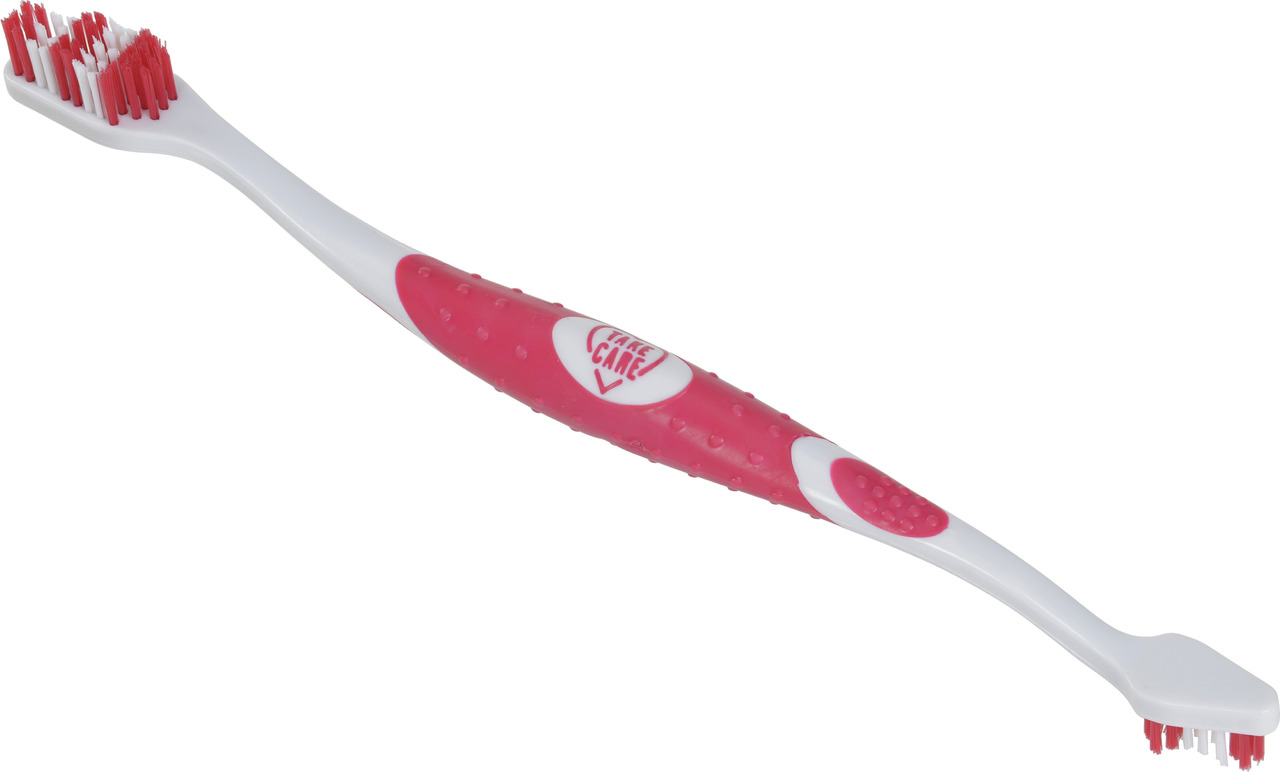 Take Care" Zahnbürste f. Hunde/Katzen, rote Borsten, ergonom. Griff (Weiß/Rot), rutschfest, spez. Zahnpflege Haustiere.;https://pim.mp.group/KoelleZoo/volumes/jtl_images/666/667/144069/4047777194279_12.jpg;2;Take Care Zahnbürste Bild 2;Take Care" Zahnbürs
