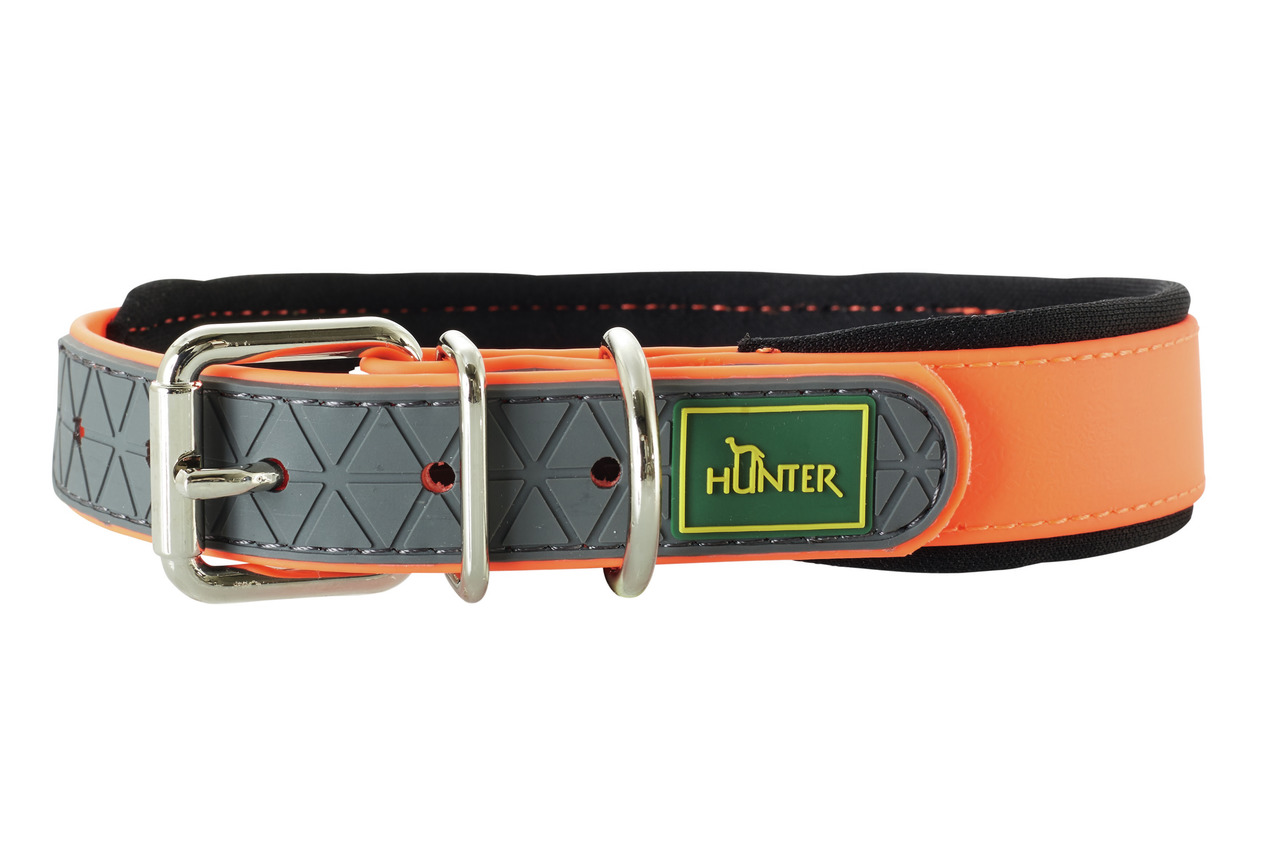 HUNTER Halsband "Convenience Comfort" für Hunde, robust & komfortabel, leuchtend orange-grau, gepolstert, hohe Sichtbarkeit.