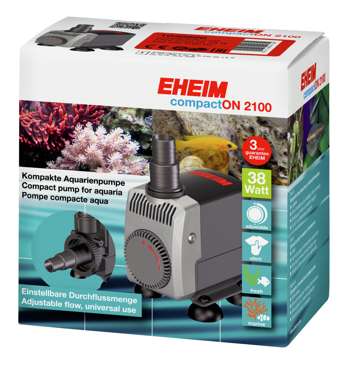 EHEIM compactON 2100, Aquarienpumpe f. Süß--Meerwasser, 38W, leise, einstellb. Durchfluss, Zielgr.: Aquarienbesitzer.