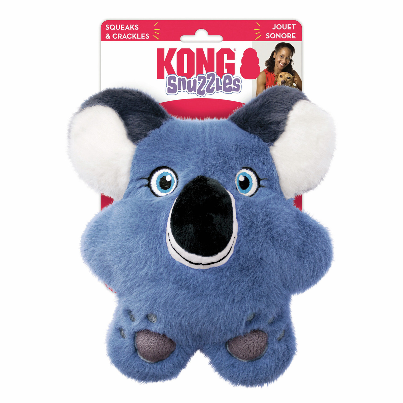 KONG Snuzzles Koala, Plüschtier für Hunde, blauer Koala, weiches Plüsch, Quietscher, fördert Spielspaß & Beschäftigung.