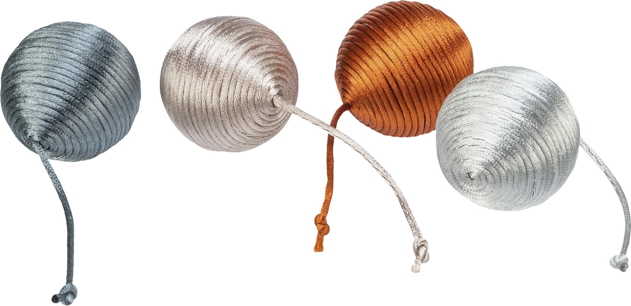 TRIXIE-Spielbälle für Katzen, 4 Stk., robust, Farben Silber/Gold/Kupfer, mit Schnur, fördert Spiel & Jagd, ideal für alle Altersgruppen.