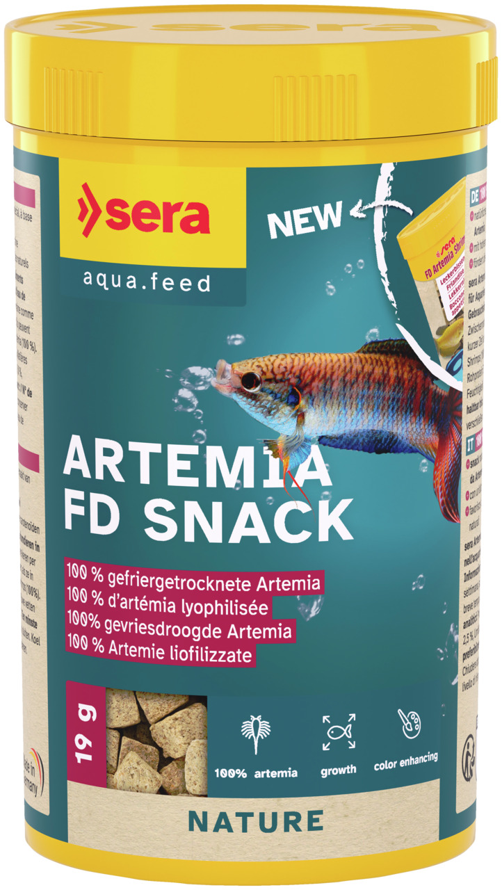sera Artemia FD Snack, Naturfutter für Zierfische, 19 g, 100 % gefriergetrocknete Artemia, fördert Wachstum & Farbintensität.