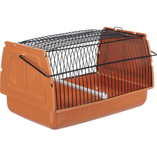 Transportbox TRIXIE "Mini-Capri" für Kaninchen/Meerschweinchen, orange/schwarz, robust, Belüftung, Maße: ca. 40 × 22 × 30 cm.