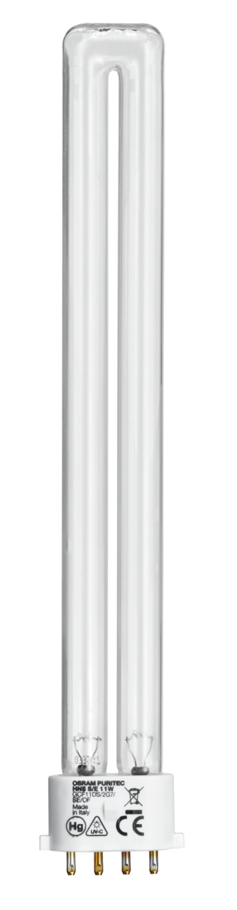 EHEIM Ersatzlampe Osram Puritec HNS S 7W G23, für Aquaristik, Wasseraufbereitung, U-Form, weißer Glaskörper, G23-Sockel.