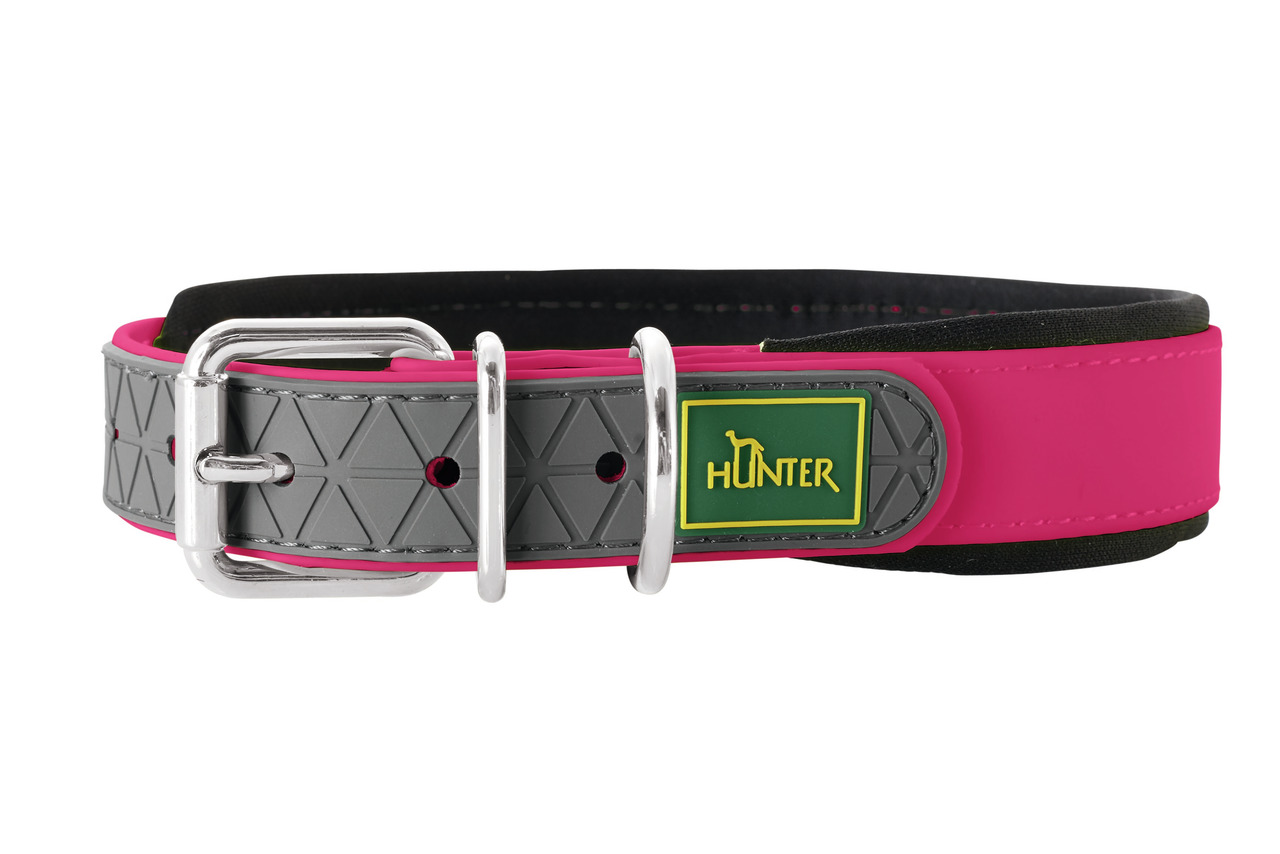 HUNTER Hundehalsband "Convenience Comfort", für Hunde, Grau/Pink, robust, wasserabweisend, gepolstert, ideal für Outdoor, bequem.