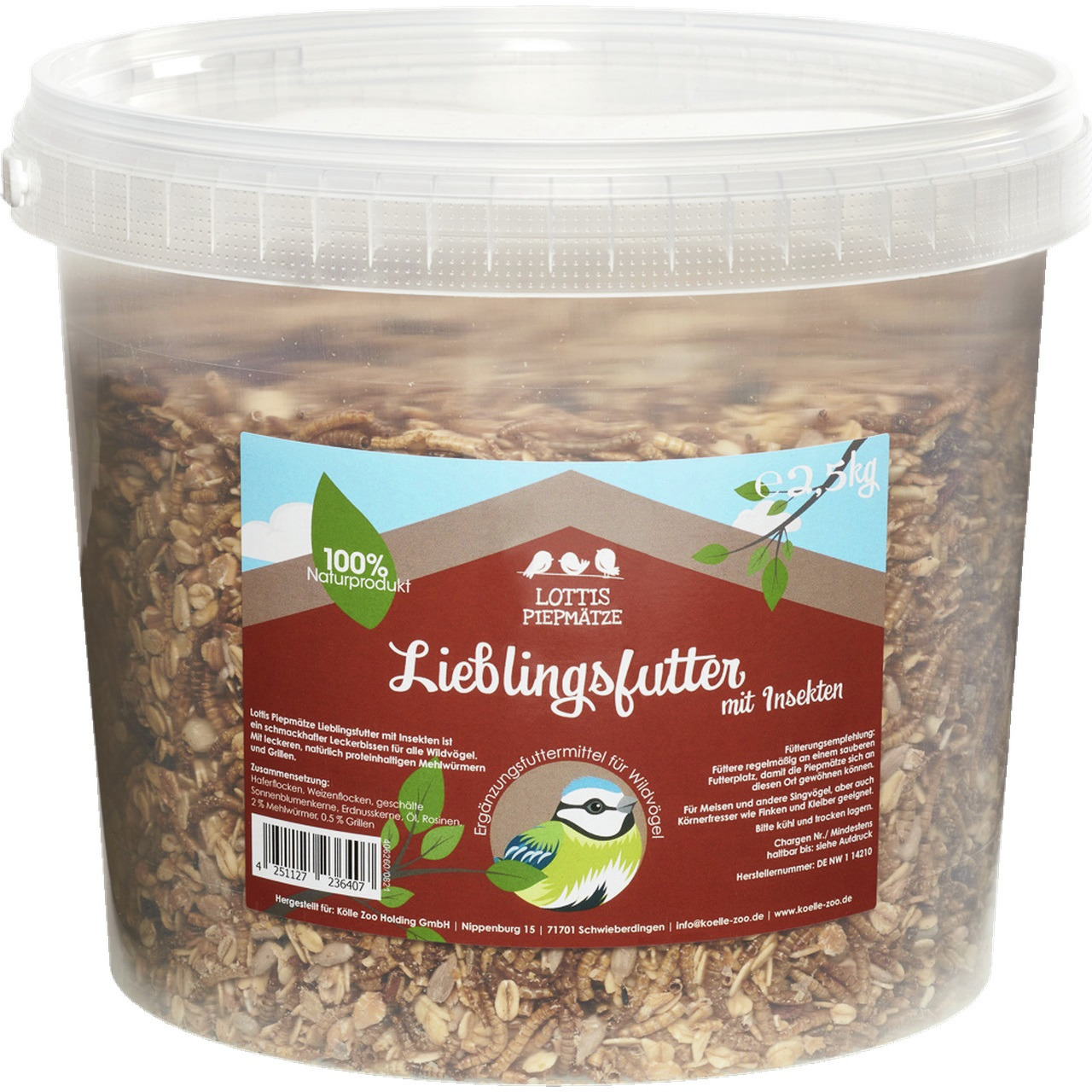 Lottis Piepmätze Lieblingsfutter m. Insekten, 2,5 kg, für Wildvögel, 100% Naturprodukt, artgerechte Fütterung, Sonnenblumenkerne+Insekten.