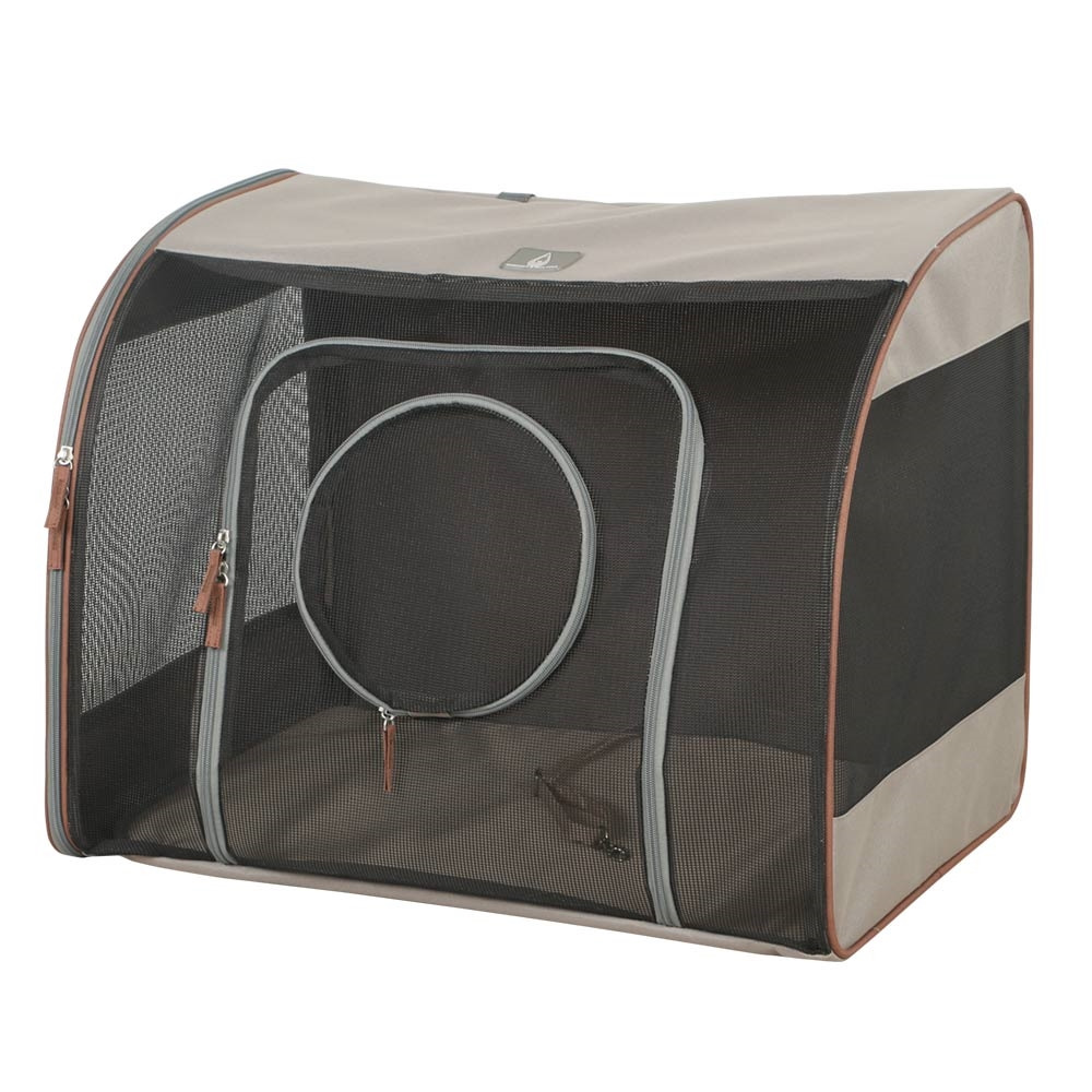 Faltbare Transportbox "Nobby Pet Home" für Hunde & Katzen, beige-schwarz, Nylon, Netzfenster, Reißverschluss, ideal für Reisen.