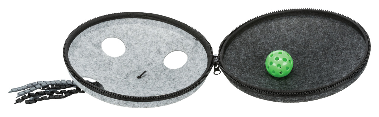 TRIXIE Katzenspielzeug „Activity Spielball-Set“: Für Katzen, mit grauer Filztasche, grünem Ball, fördert Aktivität & Beschäftigung.