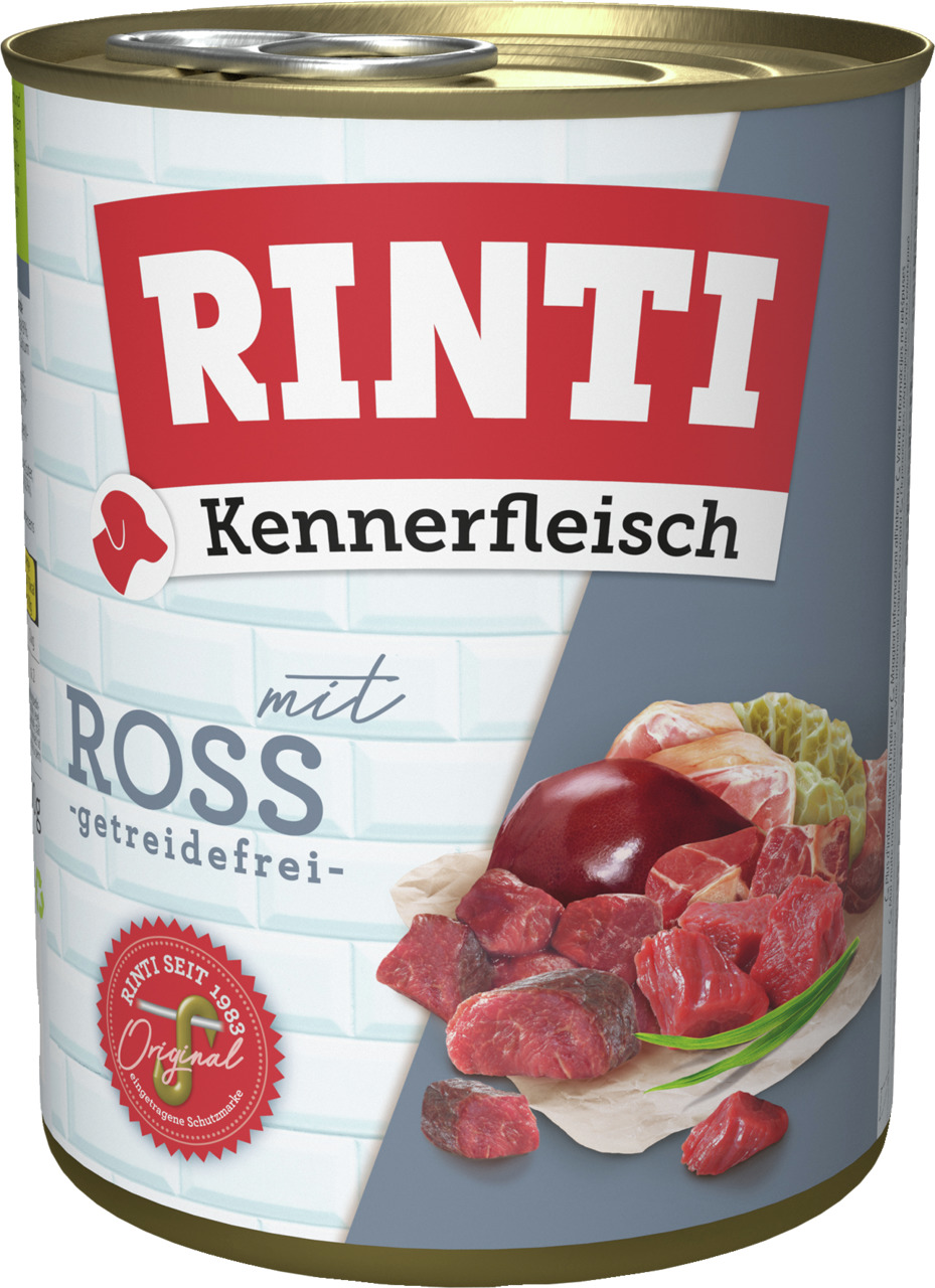 RINTI Kennerfleisch Ross, Hunde, getreidefreies Nassfutter mit Pferd, Innereien & Gemüse, natürliche Zusammensetzung, 400 g.