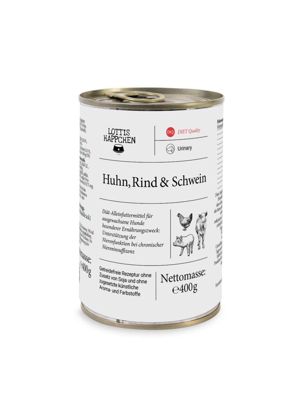 Lottis Häppchen Rind & Huhn, 400 g, Diätfutter f. ausgew. Hunde, unterstützt Nieren, glutenfrei, reduziertes Eiweiß & Phosphor.