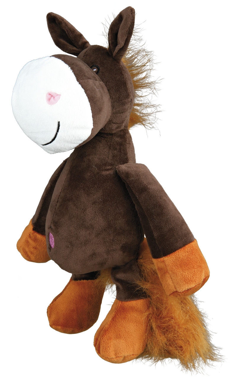 TRIXIE Plüschspielzeug für Hunde, brauner Esel mit orangen Hufen, weiches Material für Spiel & Kuscheln, für Hunde aller Größen.