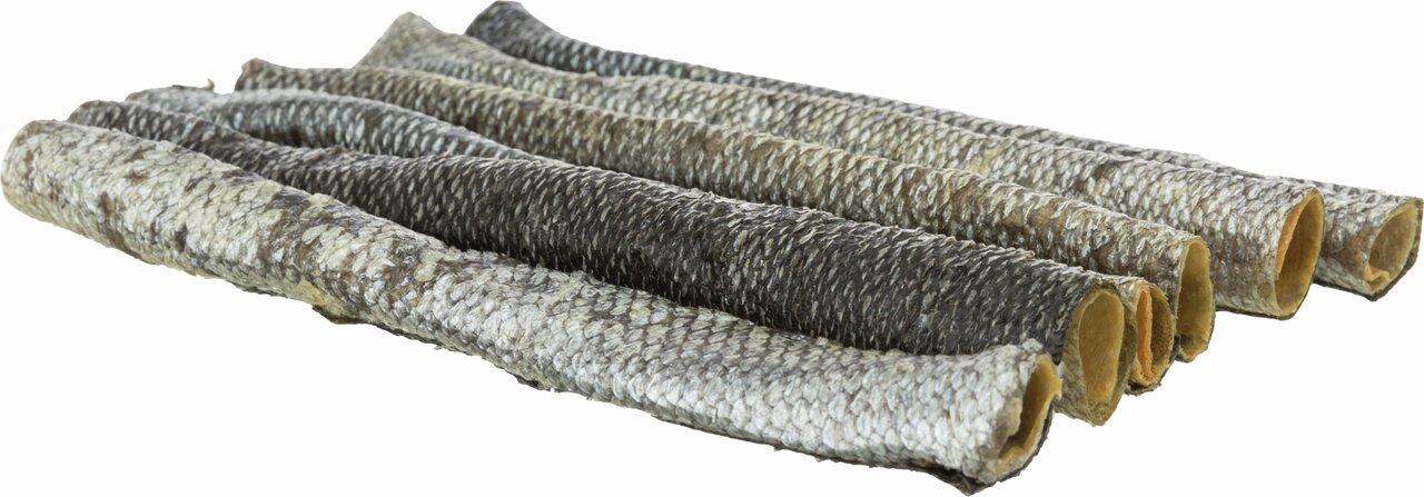 TRIXIE Fischhaut-Sticks, Kausnack für Hunde, Geschmack Fisch, reich an Omega-3, unterstützt Zahnpflege, für alle Hunderassen.