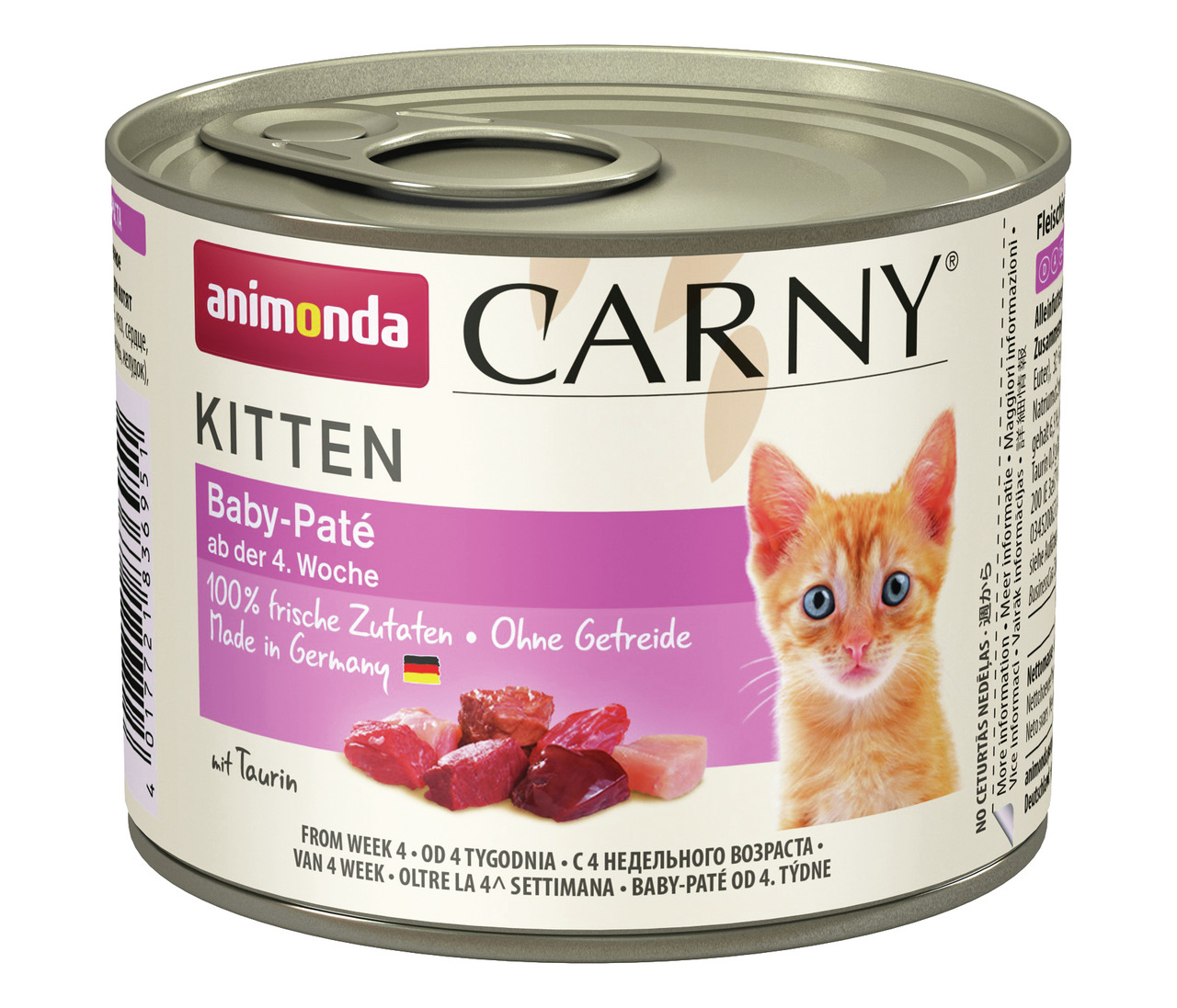 Animonda Carny Kitten Baby-Paté, für Kätzchen ab 4 Wochen, Fleisch, 100 % frisch, ohne Getreide, 200 g, Made in Germany.