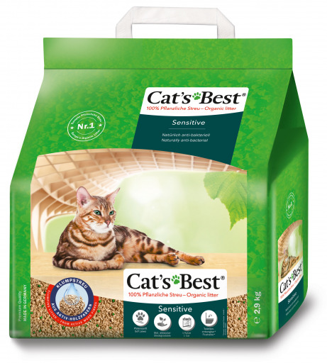 CAT'S BEST Sensitive, 2,9 kg pflanzl. Katzenstreu, klumpend, antibakteriell, biologisch abbaubar, für empfindl. Katzen.