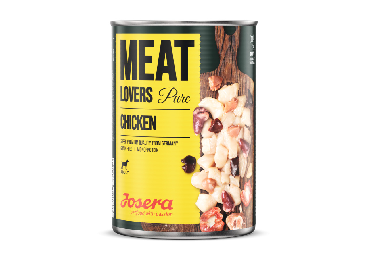 Josera Meat Lovers Pure Chicken, Nassfutter für Hunde, Huhn, getreidefrei, Monoprotein, 400 g, „Super Premium Quality from Germany“.