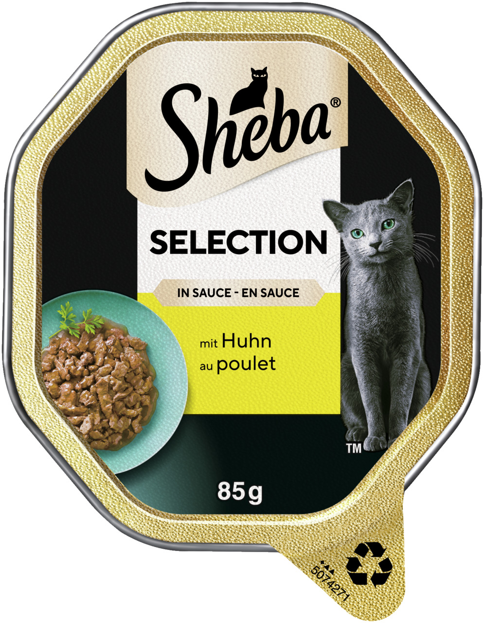 Sheba Selection in Sauce, Katzenfutter, Huhn, saftiges Futter in Sauce, 85 g, für Katzen.
