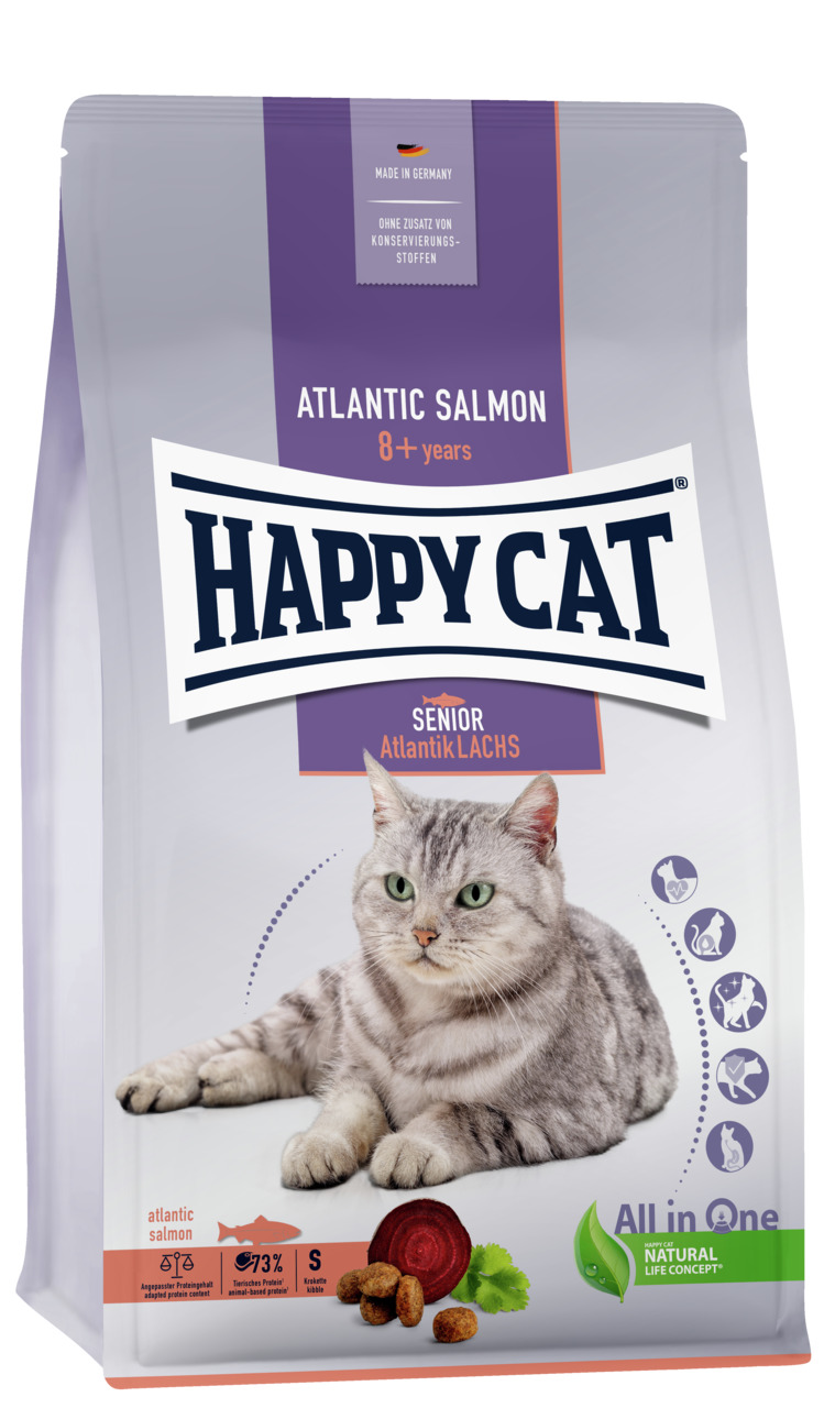 Sparpaket 2 x 1,3 kg Happy Cat Senior Atlantik-Lachs Katzen Trockenfutter