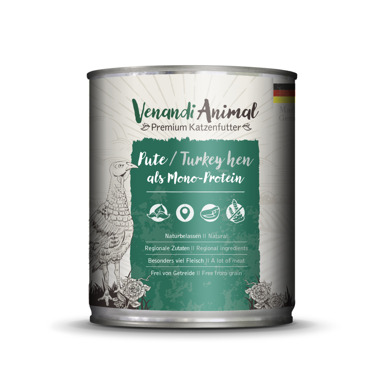 Venandi Animal Katzenfutter, Pute (Mono-Protein), natürliche Zutaten, regional, hoher Fleischanteil, getreidefrei.
