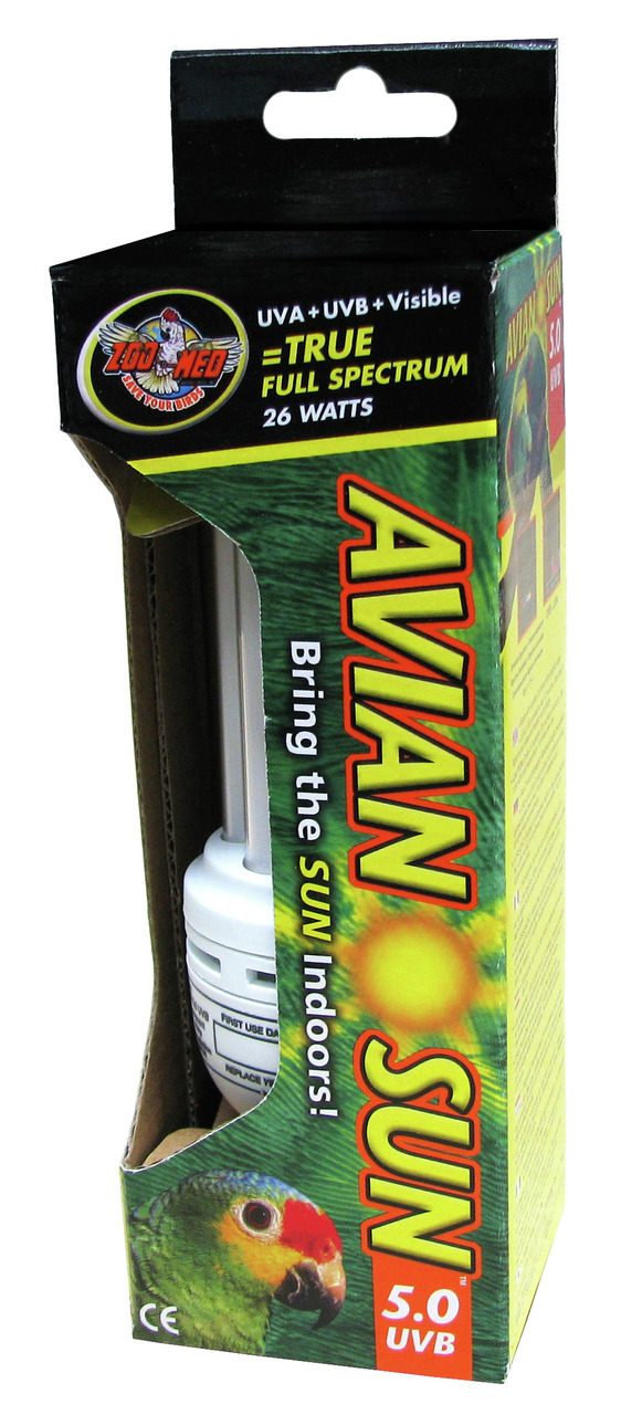 Zoo Med Avian Sun 5.0 UVB Lampe, 26W, für Vögel, mit UVA/UVB-Strahlen, fördert Gesundheit & Wohlbefinden, Slogan: „Bring the SUN Indoors!“