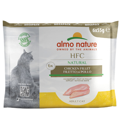Almo Nature HFC Natural Katzenfutter, Hühnerfilet, für ausgewachsene Katzen, 6x55g, 100% HFC, hochwertige Zutaten.