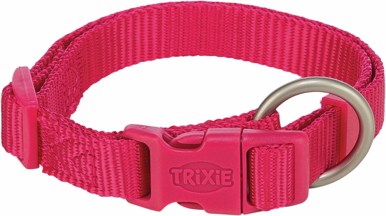 Rotes Hundehalsband von TRIXIE, verstellbar, mit Klickverschluss und Metallring, geeignet für Hunde, hochwertiges Nylon.