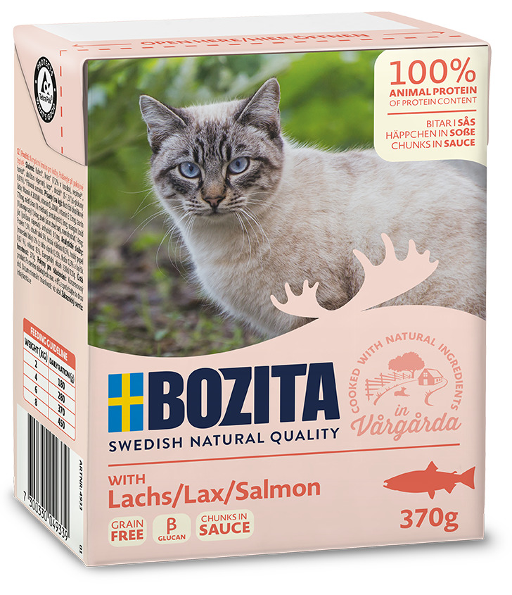 Bozita Swedish Natural Quality Katzenfutter, Lachs, 370 g, getreidefrei, natürliche Zutaten, in Soße, 100 % tierisches Protein.