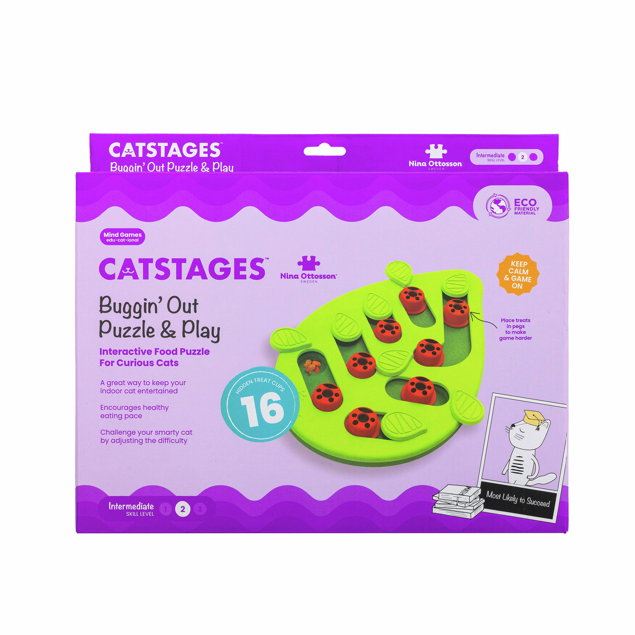 Outward Hound Catstages Buggin’ Out Puzzle & Play, für Katzen, grün, mental stimulierend, 16 Verstecke, umweltfreundlich.