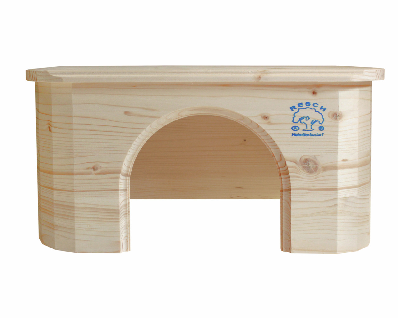 Resch Heimtierbedarf Holzhaus, für Kleintiere (Hamster-Mäuse), naturbelassen, helles Holz, gewölbte Tür, glatte Oberfläche, idealer Rückzugsort.