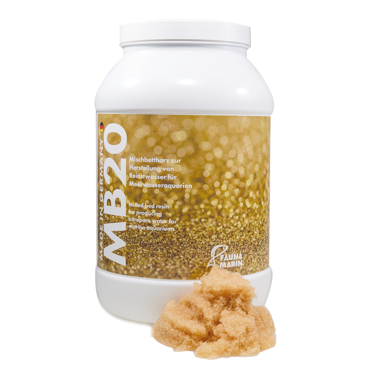 Fauna Marin MB20 Mischbettharz, Reinstwasser f. Meerwasseraquarien, hochwertige Qualität, 1 Dose, Harzprobe vorn abgebildet.