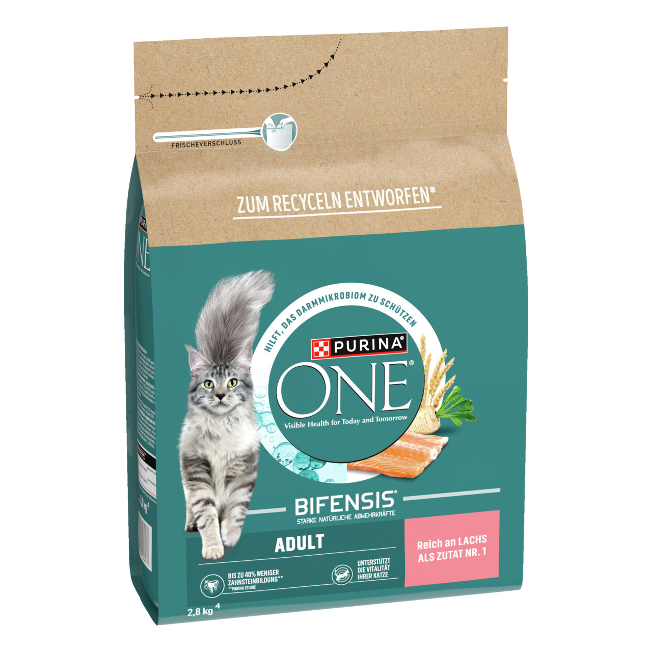 Purina ONE Bifensis Adult, Katzenfutter für ausgewachsene Katzen, Lachs, 2,8 kg, unterstützt Darmgesundheit & Vitalität.