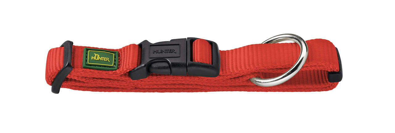 HUNTER Hundehalsband Tripoli, Nylon, rot, Klickverschluss, Metallring, für alle Hunde, langlebig, leicht, komfortabel.