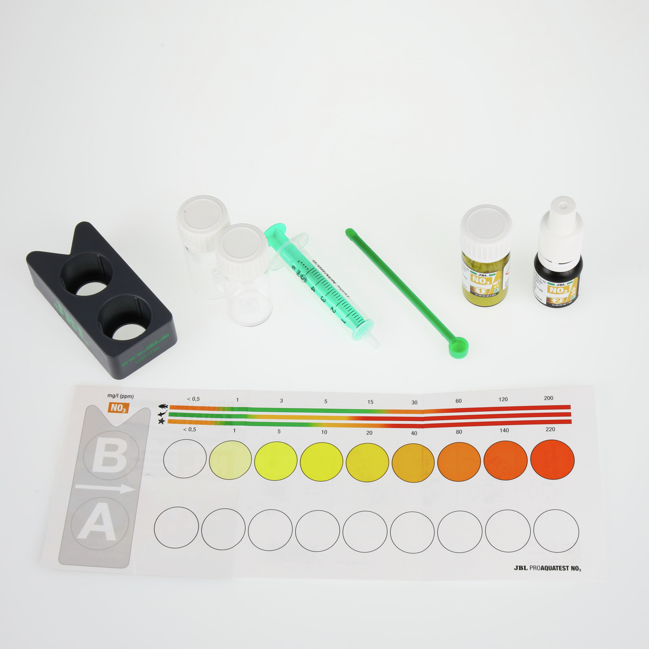 JBL ProAquaTest NO3, Wassertest-Set f. Nitratgehalt, Zielgr.: Aquarien--Teichbesitzer, inkl. Zubehör, z.B. Reagenzien & Farbskala.