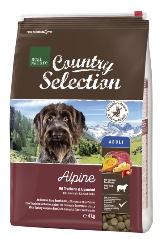 Real Nature Country Selection Alpine, Hundefutter für erw. Hunde, Truthahn & Alpenrind, getreidefrei, 4 kg.