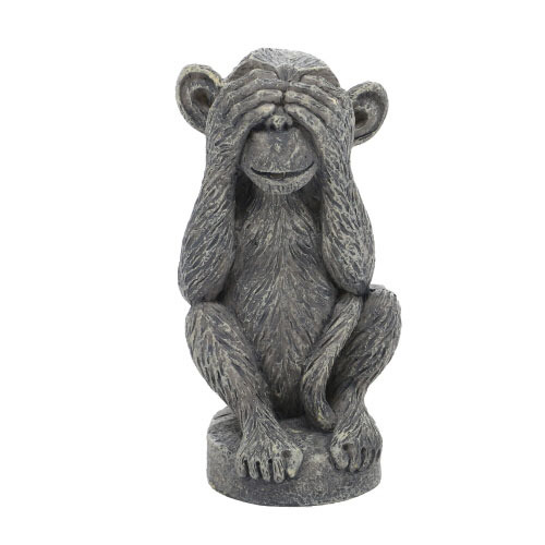 Steinfigur "Nichts sehen" Affe, graue Steinoptik, feine Details, dekorativ für Innen--Außenbereiche.