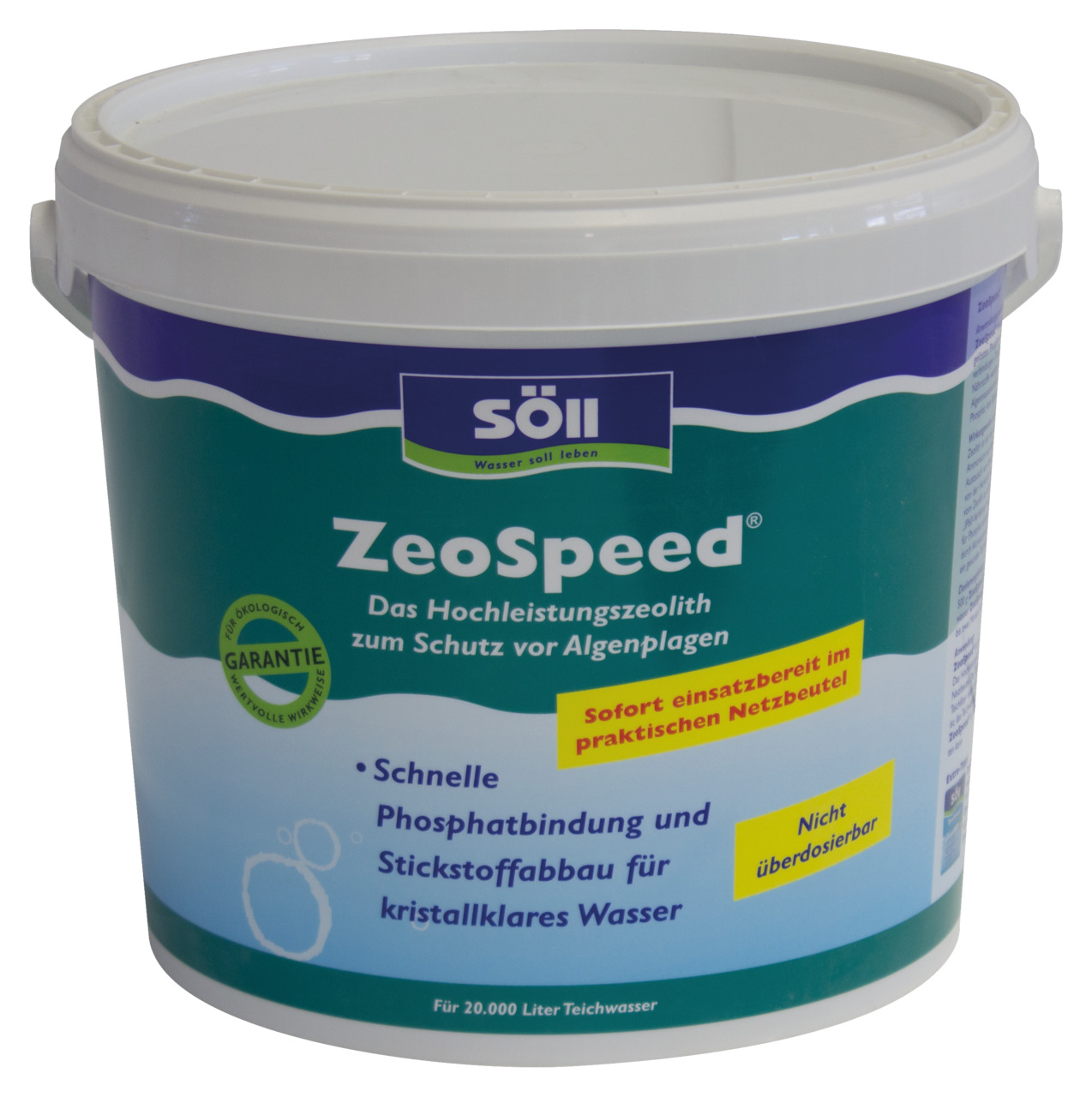 Söll ZeoSpeed, Hochleistungszeolith für Teichwasser, 20.000 L, gegen Algen, schnelle Phosphatbindung & Stickstoffabbau, mit Netzbeutel.