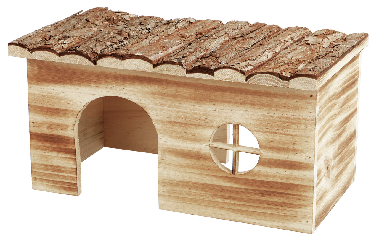 TRIXIE Kleintierhaus „Natura“: Holzhaus für Kaninchen-Meerschweinchen, gewölbtes Dach, Bogen-Eingang, Fenster, Rückzugsort, Wohlbefinden.
