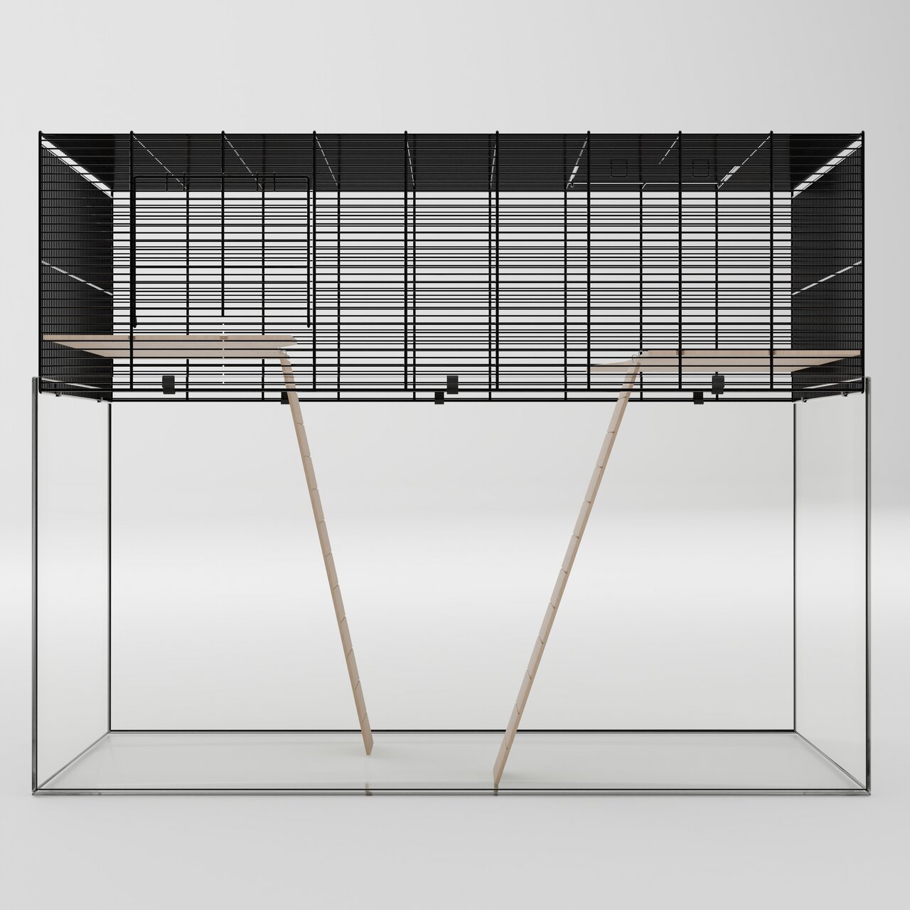 Allpets Nagerkäfig, für Kleintiere (Hamster-Mäuse), Glas+Gitter, mit Holzleitern+Plattformen, ideal für artgerechte Haltung.