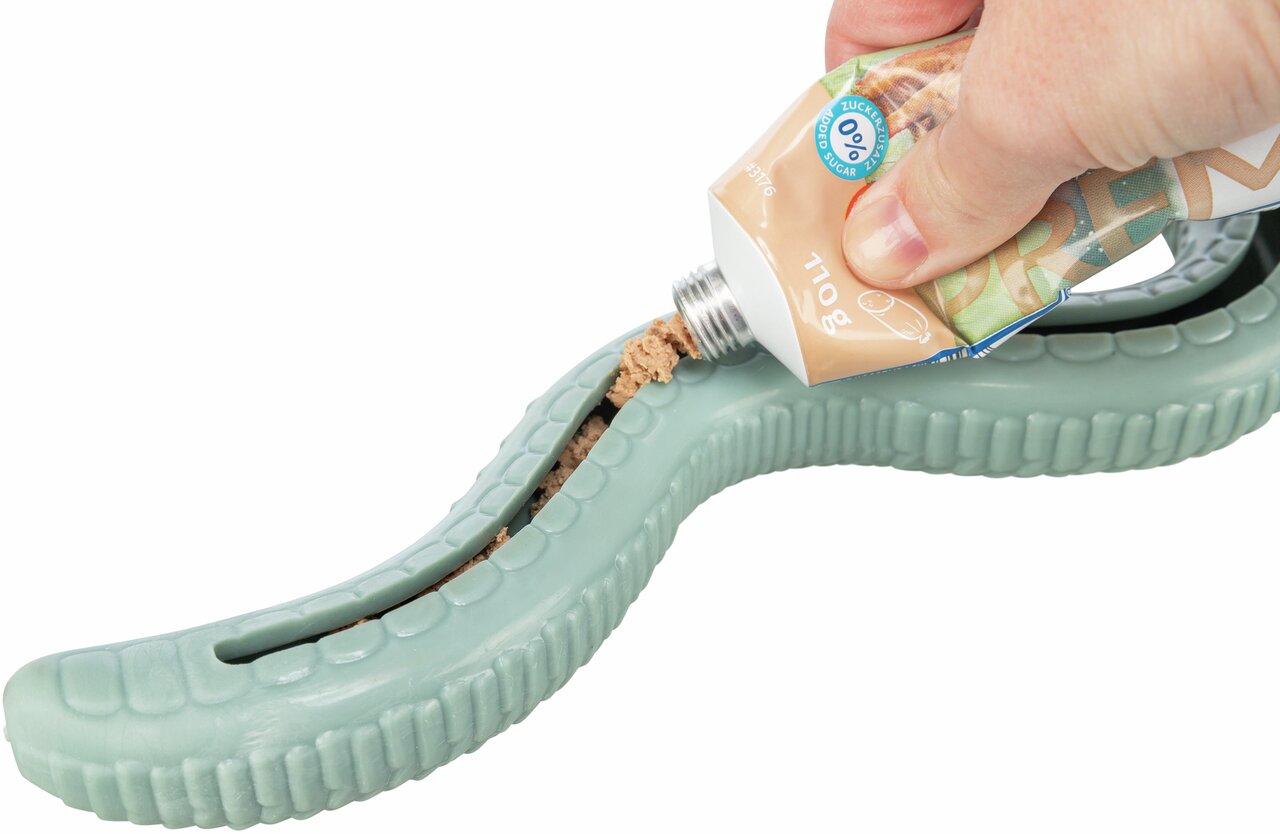 Kauspielzeug für Hunde, TRIXIE, befüllbar mit Lebercreme, mintgrün, zahnfreundlich, langanhaltender Spielspaß.