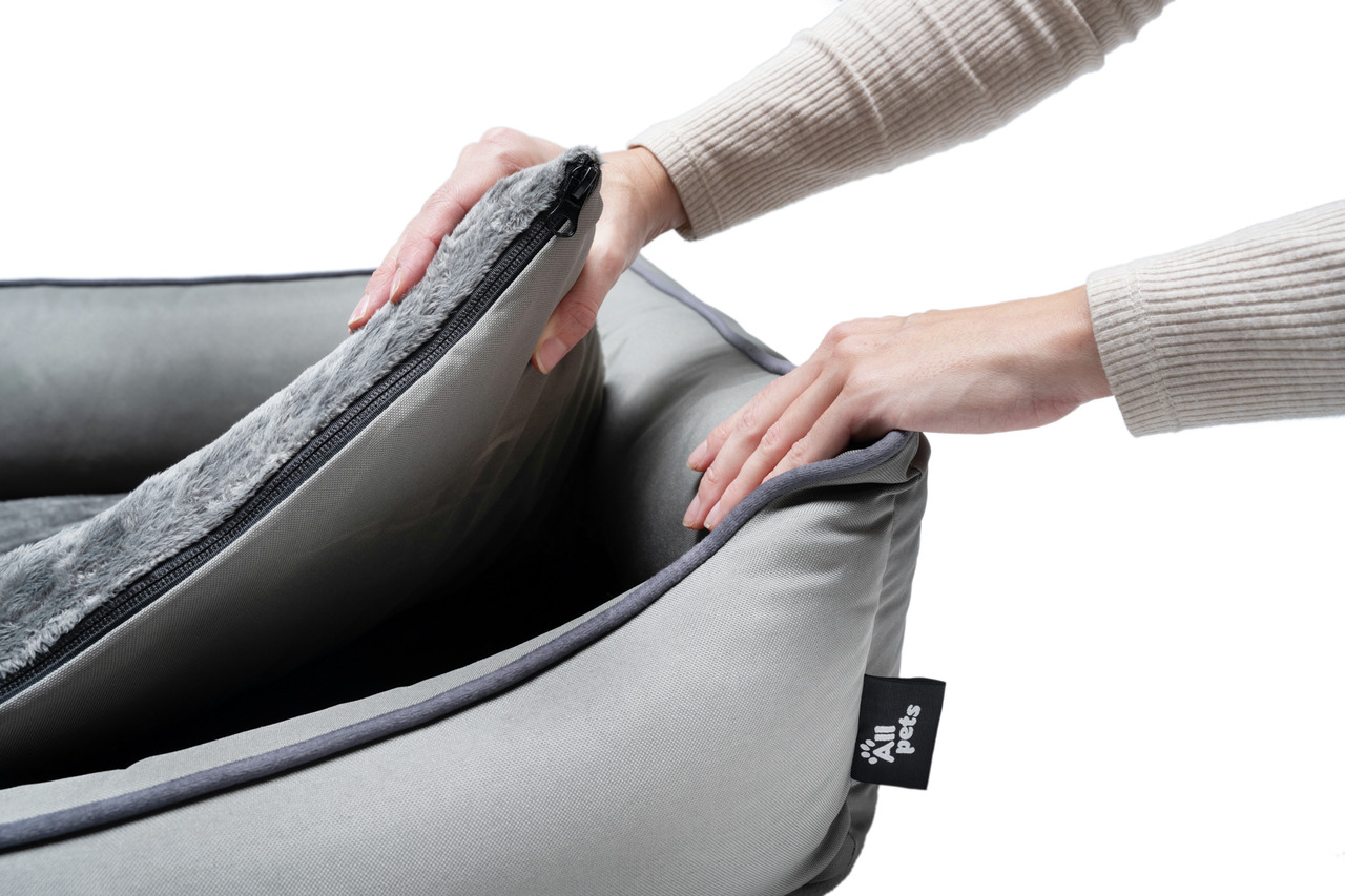 Haustierbett Allpets, für Hunde & Katzen, grau, abnehmbare Polsterung mit Reißverschluss, leicht zu reinigen, hoher Komfort.